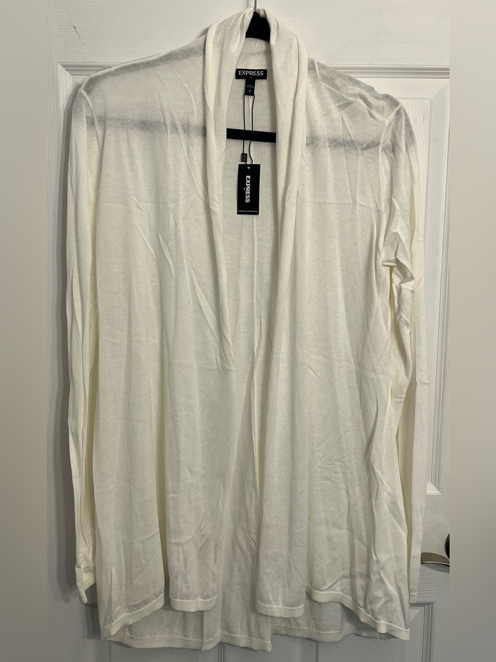 Express - Cream Open-Front Lightweight Cardigan